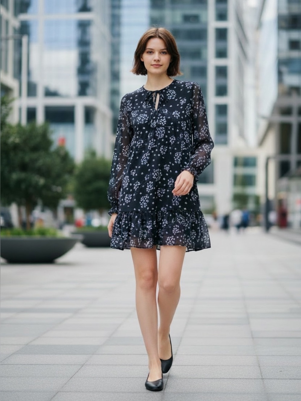 Urban Outfitters “Prague” Sheer Floral Tiered Babydoll Dress